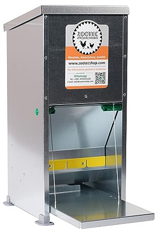 Zootec Futterstation für Hühner, 8 kg, Antitopo, regenfest, verschwendbar, automatisch, mit Pedal, aus verzinktem Blech, für den Innen- und Außenbereich [20,7 x 22,4 x 47,1]