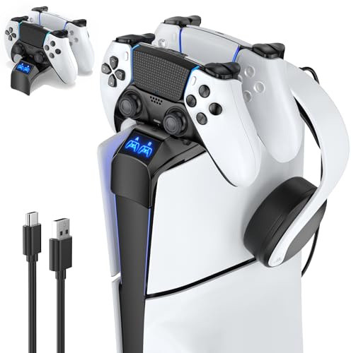 PS5 Charger for PS5 Slim & Disc, incl. Headset Holder, Supports Fast Charging