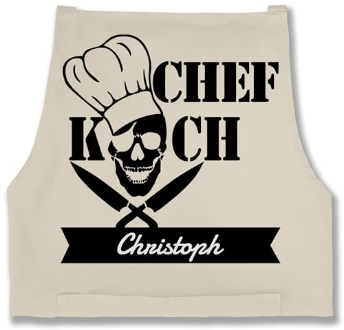 Schürze - Kochschürze - Chefkoch mit Name I Geschenk Kochen I Hobbykoch - 85x69 - Natur Weiß - personalisierte kochschuerze küche kochschürzen koch schürzen weihnachten männerschürzen