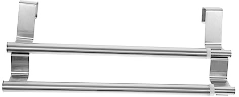 Garneck Porte-Serviettes pour Organiser Vos Accessoires de Bain Ajustable Double Barre en Acier Inoxydable sans Perçage Design Moderne Argenté pour Salle de Bain