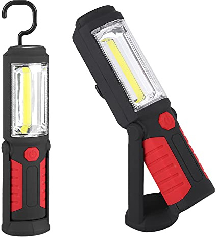 Qcwwy Linterna LED COB Recargable de 3 W con Soporte Magnético, Alta Potencia y Alto Brillo, Base Giratoria, Gancho para Colgar, para Camping, Kit de Emergencia, Hogar y Trabajo (rojo)