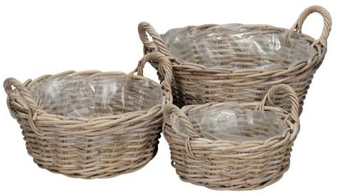 Posiwio 3tlg. Pflanzkorb Farmer grau braun Kooboo Rattan D26/33/40cm Rattankorb