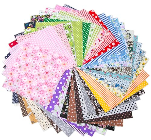 Rebanky 70 Stücke Baumwollstoff Patchwork Bedruckte Stoff Quadrate15×15cm Stoff Baumwolle Blume Bundle Quadrate Blume Baumwollstoff Quilten Bündel für DIY Artcraft，vielfältigem Muster Nähen Handwerk
