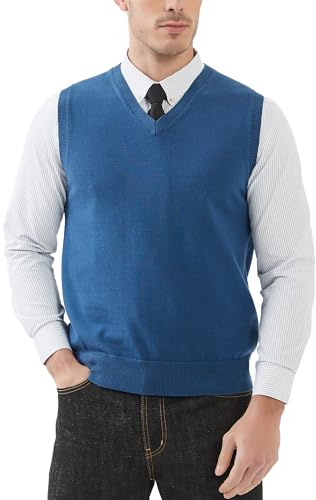Kallspin Men's 100% Cotton Knitted V-Neck Sweater Vest Sleeveless Jumper
