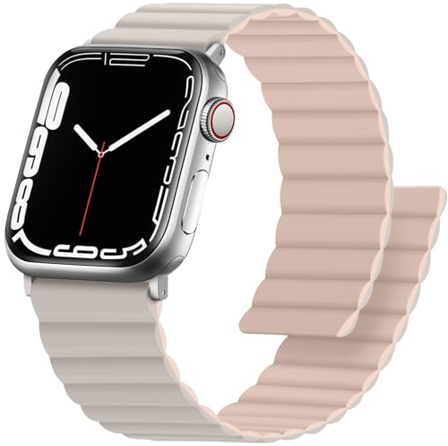 Anlinser Magnetbänder Kompatibel mit Apple Watch Armband 42/41/40/38mm, Doppelseitiges Wendbares Silikon-Ersatzband für iWatch Serie 11/10/9/8/7/6-1 SE (Polarstern/Rosa)