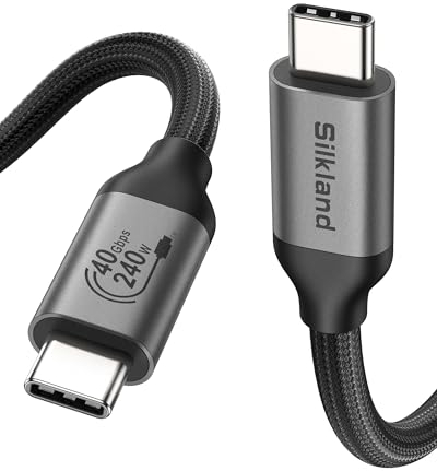 Silkland 40Gbps USB4 für Thunderbolt 4 Kabel 30CM, USBC Kabel 240W PD3.1 48V/5A, 8K@60Hz 4K@144Hz HDR USBC mit Thunderbolt 5 Kurz für Macbook, Android Auto, iPad, Dock, PSSD, iPhone 16/15, eGPU