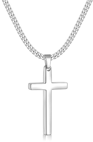 Zinvefa Kreuz Kette Herren Edelstahl Anhänger Kreuz Halskette Silber/Schwarz/Gold,Anhänger 15 * 28mm - 50 * 30mm