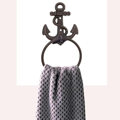 2 x Wandhaken Anker mit Ring aus Gusseisen - Handtuchringe Handtuchhalter Handtuchstange Gusseisen - Wandhaken Gusseisen für Handtücher - Größe 2 x Anker (11,8 x 22 cm) (B/H)