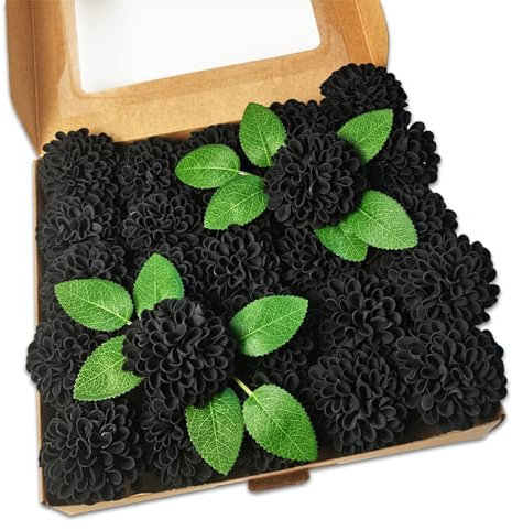 Xnferty 25 Pezzi di Fiori di Ortensia Artificiale, 7,87IN Fiori di Schiuma Finta Ortensia Finta Bouquet da Sposa Scatola Combinata Artificiale Fiori con Foglie Verdi e Steli per Tavolo Doccia(Nero)