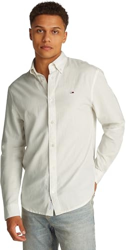 Tommy Jeans Tjm Reg Linen Blend LS Shirt Ext, Camicia L/S Uomo, Bianco (Ecru), S