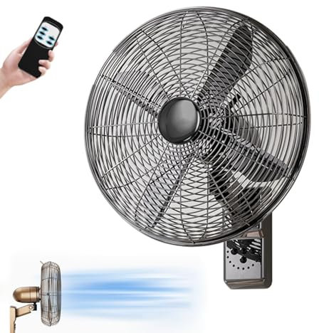 Ventilador Oscilante De Pared 16/18 Pulgadas, Ventilador De Pared con Mando A Distancia, 3 Velocidades Ajustables, 4 Palas, 600 W, 220V, 50 Hz, para Hogar, Comercial(Negro,16inch)