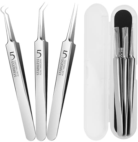 WSYUB Professional Blackhead Tweezers,High Hard Stainless Steel Blackhead Remover Tweezers, Precision Pimple Popper Tool Kit, Blackhead Extractor