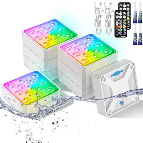LOFTEK Rechargeable Pool Light with Magnetic, Submersible LED Lights with Remote, 13 LEDS Underwater Light,16 Color Changing & Waterproof for Inground, Above Ground Pool, Shower, Hottub, Pond (8 Pack)