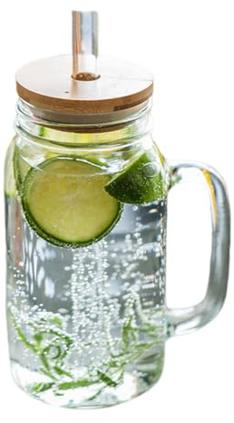 MMCCHB Glass Mug, Juice Mug with Lid and Glass Straw with Handle, Glassware Drinking Mug Set for Coffee Latte Tea Chocolate Juice