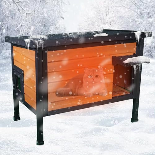 FunXplore Outdoor Insulated Cat House Feral Cat Enclosure Cat Shelter Weatherproof for Winter with All-Round Foam Escape Door