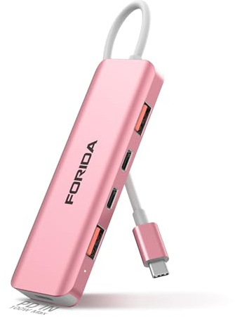 FORIDA USB C Hub, 10 Gbps USB C Splitter für Laptop, 2 Type C 3.1 und 2 USB A 3.2 Datenanschlüsse, 100 W Power Charging, für MacBook Air/Pro, Surface Pro, XPS, PC, iPhone 15 (Roségold)