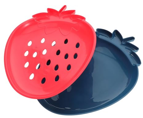 Gemüseschüssel mit Abtropfkorb, Doppelwandig, Kunststoff, Blau Rot | Separate Platzierung, Überschüssiges Wasser Ableiten, für Küche und Snackservieren