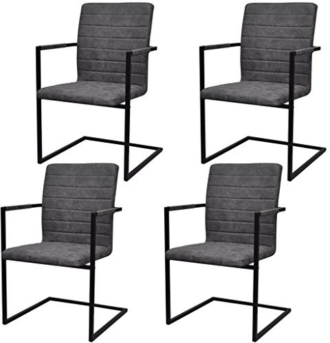 Somanki Freischwinger 4 STK Esszimmerstühle, Stühle Set, Küchenstühle, Besucherstuhl, Stühle Esszimmer, Essensstuhl, Bankettstühle, Grau Kunstleder