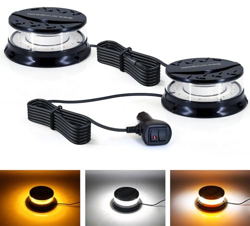 Dinfu Gyrophare LED, 2 en 1 12v gyrophare 16 Modes gyrophare Orange réglable en 3 Couleurs, pour Voitures, tracteurs, Chariots élévateurs, voiturettes de Golf, SUV, 4 x 4, camions