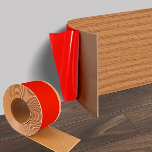 10 cm x 5 m, zócalo blando autoadhesivo, PVC flexible, grano de roble amarillo, rodapiés plano, autoadhesivo, para salón, dormitorio, cocina