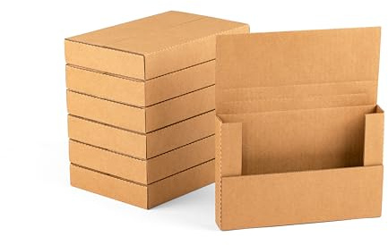 YUSHYIJIE 9x6x1.3 inch Small Shipping Boxes, Multi-Depth Flat Cardboard Boxes with Fragile Stickers for DVD Shipping, Packing, Moving, Storage, Brown, 25 Pack