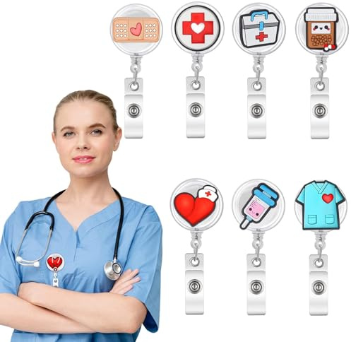 8 Stücke Krankenschwester Badge Halter,Retractable Badge Reels,Ausweishalter mit Clip Kreative Muster Krankenschwester Accessoires Ausziehbares Schlüsselband für Ärzte,Freiwillige Geschenke