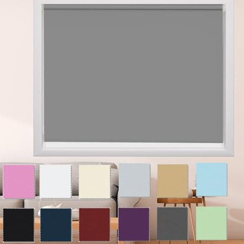 Tragbares Verdunkelungsrollo 60 x 110 cm UV-Schutz Thermische Eigenschaften Raffrollo für Reise und Schlafzimmer Dunkelgrau inklusive Montagezubehör