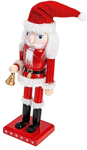 PAMINGONO 25cm Rouge Noël Père Noël Casse-Noisette Fait Main en Bois Marionnette Ornement de Noël Décoration de La Maison