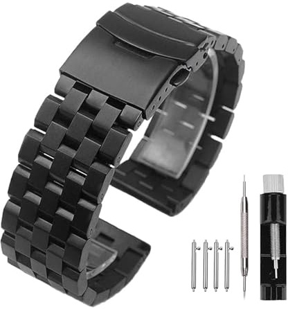 Kai Tian 18mm 20mm 22mm 24mm 26mm gebürstetes Finish Herrenuhrband Edelstahlarmband Silber Blakc Blau Uhrenarmbänder Ersatz Faltschließe Metall Uhrenarmbänder für Männer Frauen