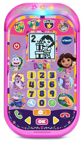 VTech - Dora L’Exploratrice Le Smartphone Éducatif - Téléphone Enfant Bilingue avec Écran Rétroéclairé, 4 Jeux - Jouet Interactif Dora - Cadeau Enfant de 3 Ans à 7 Ans - Contenu en Français et Anglais