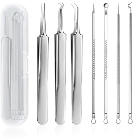 7 Stück Pickel Werkzeug Set, Hochwertiger Edelstahl Mitesserentferner, Akne Whiteheads Blackhead Remover, Mitesserentferner Porenreiniger, für Gesichtspflege Extraktor Tools