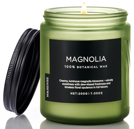 M&SENSE Magnolia Jasmin Duftkerze (200g, 50h) – 2-Docht Frühlingsduft Kerze – Natürliche Sojawachs-Kerze für Entspannung – Wohnparfüm & Geschenk​