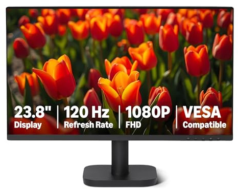 Amazon Basics - Monitor per Computer da 60.45 cm 120 Hz, FHD 1080 P, HDMI, DP, VGA, Compatibile VESA, per Ufficio, Casa, Nero