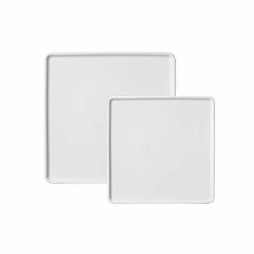 Assiette carrée en porcelaine - Assiettes à gâteau - Assiettes de service en porcelaine - Passe au four - Plats de service pour viande, apéritifs, desserts, aliments, fête, deux tailles - Blanc