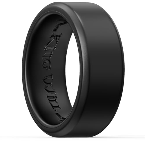 King Will Silikon Ringe für Männer - 8mm breite atmungsaktive Gummi Verlobungsringe, Inner Heatbeat Design, Comfort Fit Ring, Schwarz, Größe 11