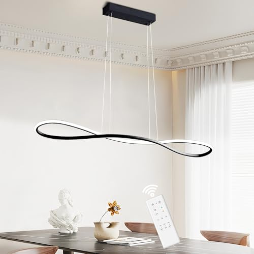 LXJCSM Lampada a Sospensione Moderna a LED, Lampada da Cucina da 90 cm Dimmerabile, Lampada a Sospensione Regolabile in Altezza per Soggiorno, 32W (Nero)