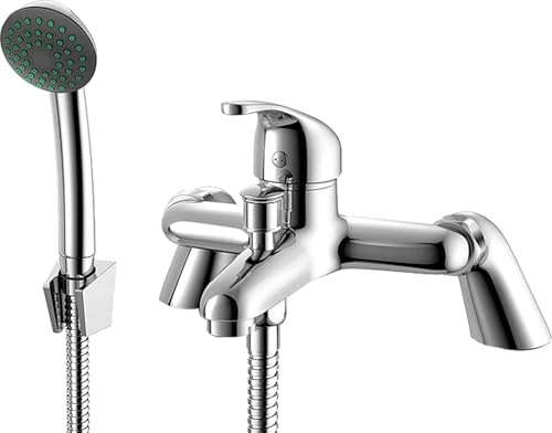 Bath Shower Mixer Tap with Pillar Legs & Diverter | Chrome Bath Filler Tap with Shower Attachment | Includes 1.5m Hose & Handset | Fits 2 Tap Hole Baths | Solid Brass | UK Standard | Xcel Home