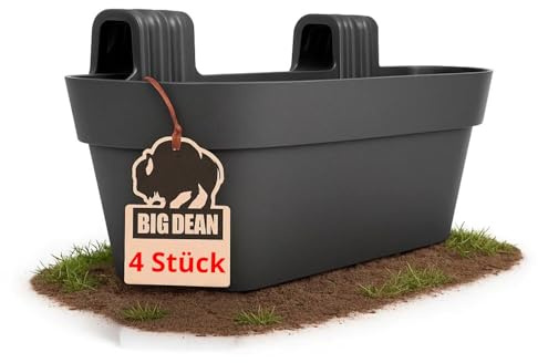 BigDean 4X Blumenkasten Balkongeländer 50cm mit Wasserspeicher Anthrazit | Balkonkasten inklusive Halterung, Blumentopf zum Aufhängen