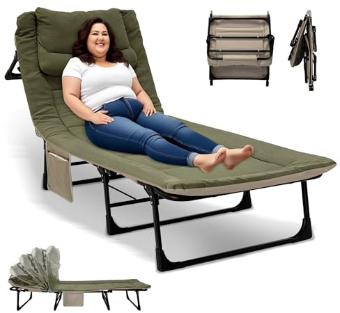 Campingbett Feldbett Klappbar Karpfenliege Campingliege 6-Fach Verstellbare Rückenlehne 68x190x30 cm, Feldbett mit Matratze Camping Bett Outdoor & Indoor, Gartenliege Sonnenliege, 150KG Belastbar