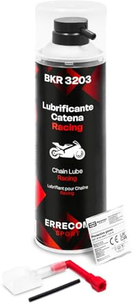 ERRECOM 1000 Miglia BKR 3203 Lubrificante Catena Moto Racing Alte Prestazioni, Resiste a Velocità Elevate Lunghe Distanze, Getto senza Schizzi, con Huggie System+Prolunga a 90°, Bombola Aerosol 500ml