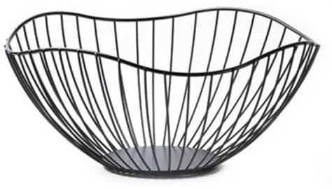 WyndShades Black Metal Fruit Bowl – Large Wire Fruit Basket for Kitchen Counter, Modern Decorative Holder for Fruits & Vegetables, Anti-Rust Table Centrepiece (Deep)