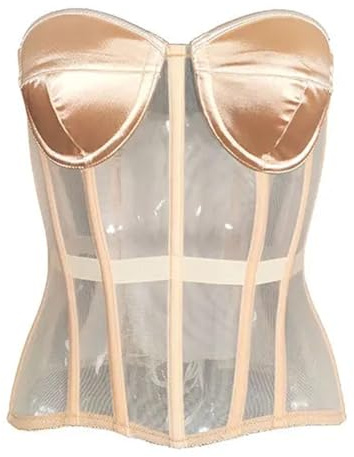 RRYPBOVG Corpetto Donna Corsetto da Donna Trasparente con Lacci, Corsetto con Stecche, Corsetto da Allenamento in Vita, Lingerie, Corsetti sopra Il Seno(Apricot,XXL)