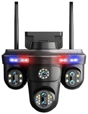KVBRUI Caméra IP PTZ 7 objectifs 4 écrans 35 MP, caméra de sécurité extérieure 4K WiFi, Zoom x10, Suivi Automatique, caméra vidéo de vidéosurveillance étanche(AU Plug,Camera 128G Card)