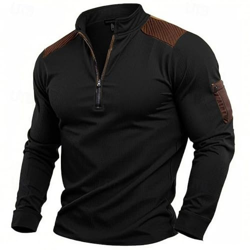 HAOLEI Sudaderas Hombres Sin Capucha,Sudadera Hombre de Manga Larga con 1/4 Cremallera Sueltos Cuello V Suéter de Color Sólido Casual Pullover Deportiva Cómoda Sweatshirt Jersey Otoño e Invierno 2025