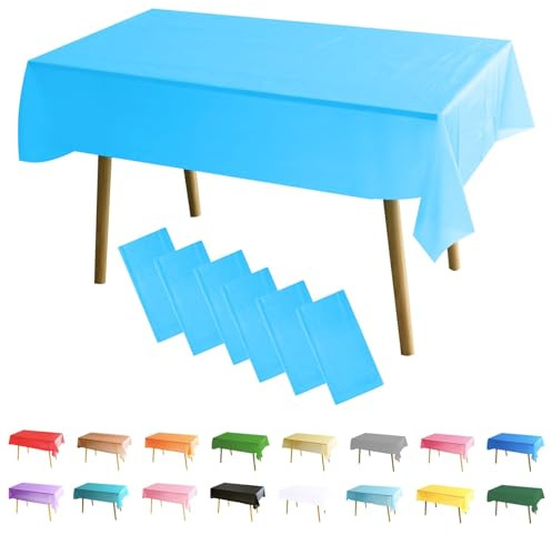 MOMAHUA Tischdecke Abwaschbar 6er Set, Himmelblau PEVA Tischdecke Wasserdicht, 137 x 274 cm Wiederverwendbare Einfarbige Tischwäsche für Party, Geburtstag, Hochzeit, Garten & Esszimmer