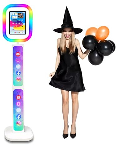 Aookely Cabina de Fotos portátil Compatible con iPad con iluminación RGB Ajustable y Logotipo Personalizado, aplicable a Bodas, Fiestas, Youtube, Vid (Blanco, para 10.2 Pulgadas)