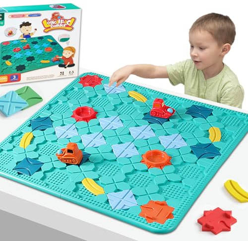 Logik Straßenbau Brettspiel für Kinder ab 4 Jahre, Großes 57 x 57 cm Labyrinth Spiel, Logikspielzeug für Jungen & Mädchen, Denkspiel für Familie & Mehrspieler, Montessori Gesche