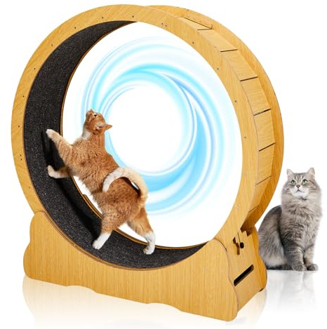 LEADZM Katzenlaufrad | 100cm Durchmesser - Laufrad Katze für große Katzen - Hochdichte Faserplatte, Kratzfest, stabil und leise - Geeignet für Katzen mit einem Gewicht bis zu 11 kg, Holzfarbe