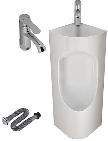 Orinatoio Vasino Portatile Angolare da Parete, Orinatoio in Ceramica per Uomo con Lavabo e Rubinetto Adatto a Bagni Pubblici, Pub, Hotel e Altre Occasioni(White)