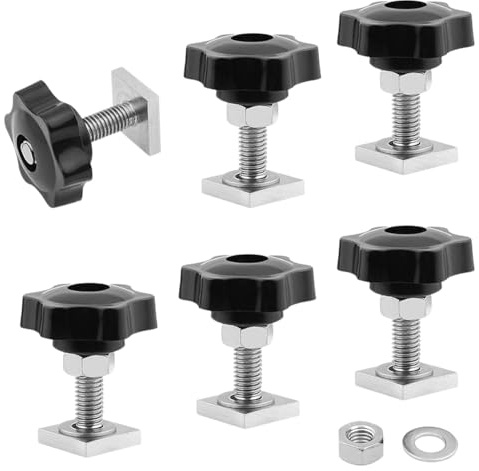 Lyivisk 6 Set T-Nut Nutensteine M6x35mm 20x20x4mm mit Sterngriffmuttern Unterlegscheiben Edelstahl T-Nut Adapter für Dachträger Relingträger Fahrradträger Dachbox kompatibel
